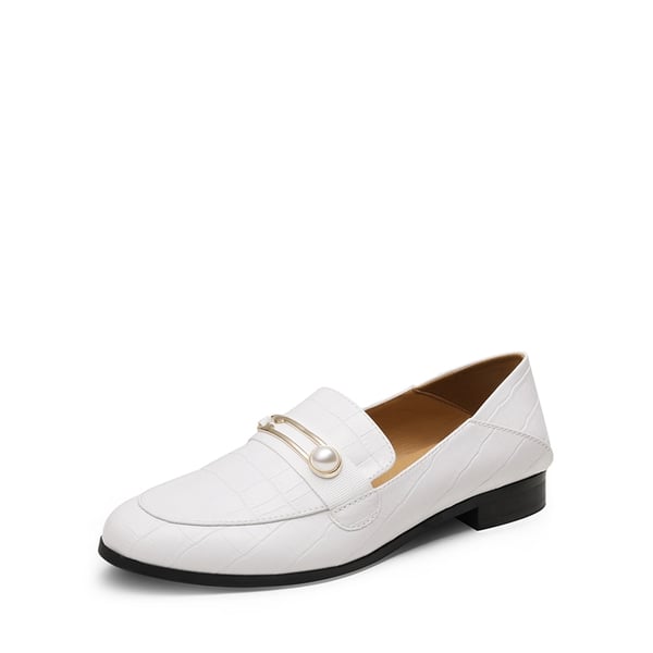 Comfortable Casual Round Toe Loafers - BEIGE WHITE STONE PU -  0